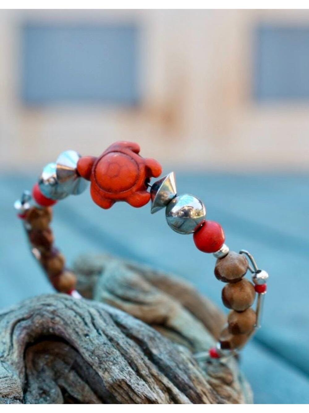Turtle Charm Juniper Seed Bracelet | Native American Beaded | Southwestern